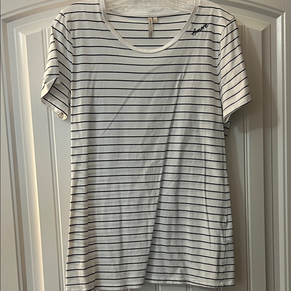 Banana Republic White Tee with Black Stripes